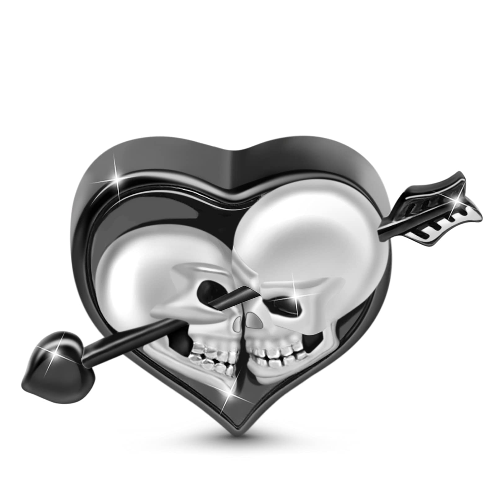GNOCE Skull Lover Heart Charm Bead Sterling Silver Arrow Through The Heart Skull Charm Bead Fit Bracelet/Necklace Jewellery Gift for Women Men