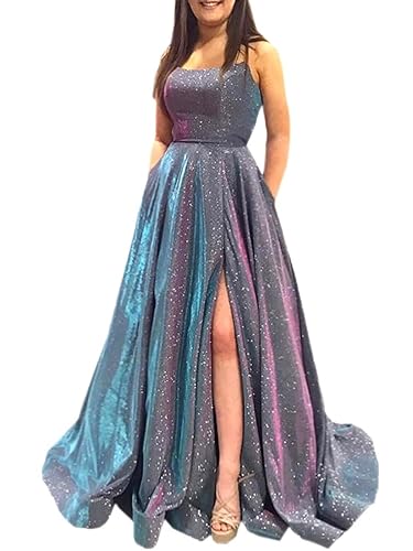 Prom Dresses Long Plus Size A Line with Pockets Formal Evening Ball Gowns  Side Slit Glitter Party Dress 2026 Steel in Dubai - UAE | Whizz Formal