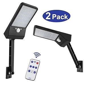 Aqonsie 48 Led Remote Solar Lights Outdoor 180° Adjustable Angle Security Night Light Wireless Motion Sensor Remote Control & 3 Lighting Modes with Mounting Rod for Courtyard Deck Road Home 2 Pack