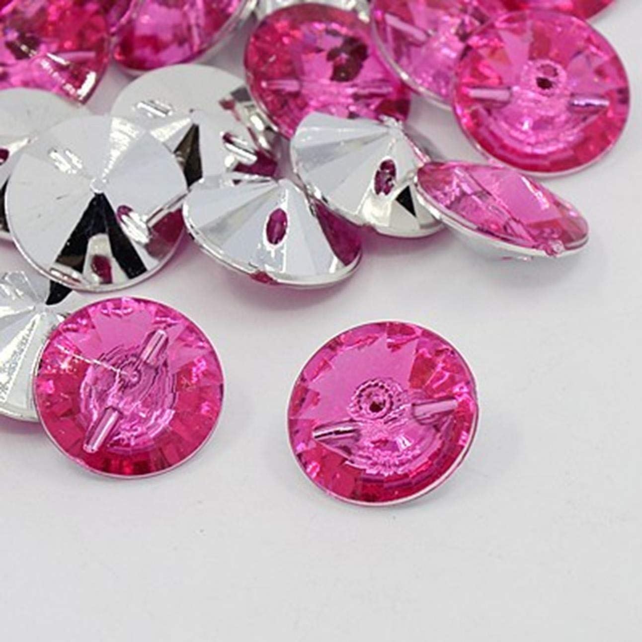 100 x Dark Pink Plastic Rhinestone Crystal 15mm Round 1 Hole Sewing Buttons