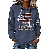 PMSFBOYP Women's We The People 250 Years of Freedom Hoodie,American Flag Cross Waffle Patriotic Hooded Sweatshirt with Pocket