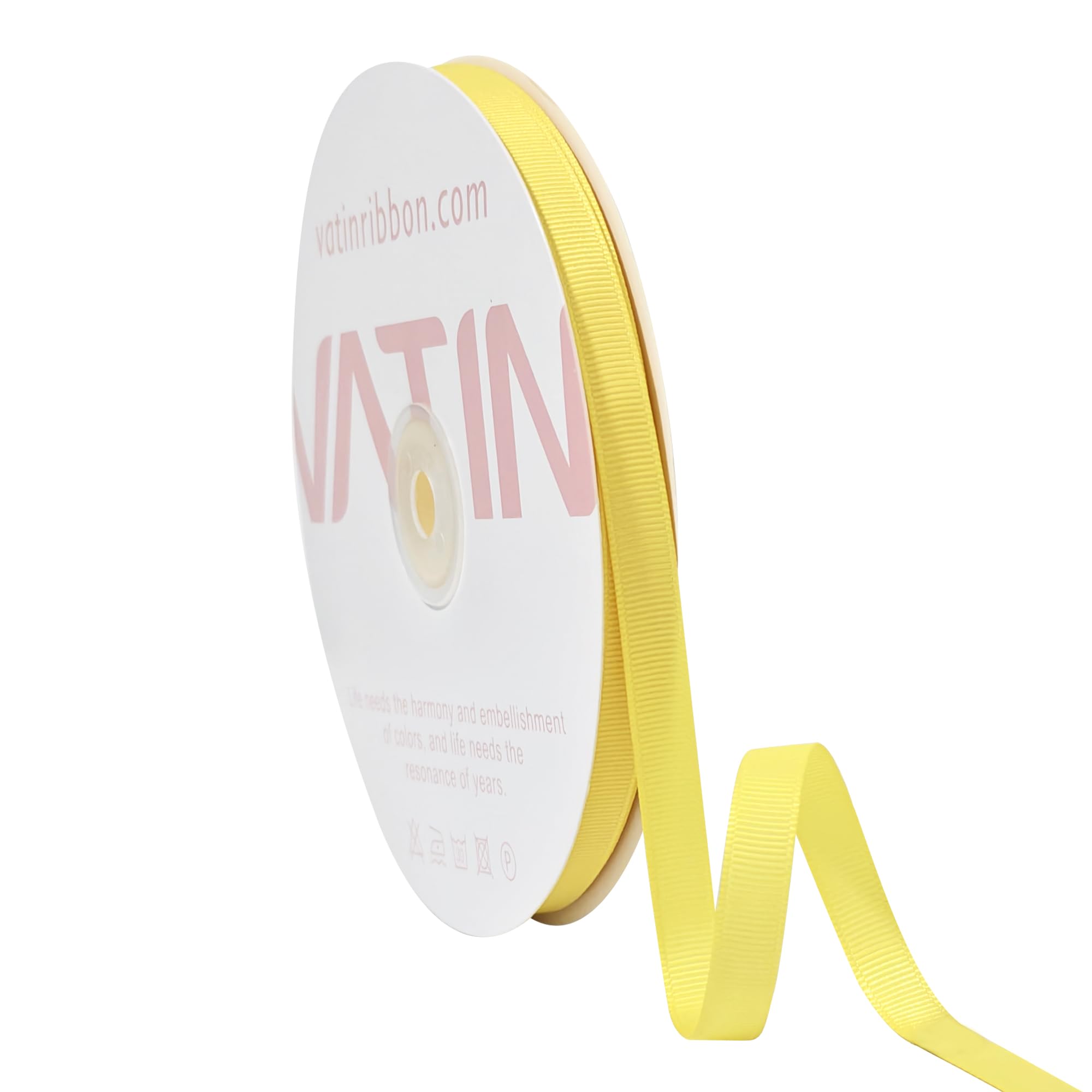 VATIN Solid 10 mm X 45 Metres Lemon Yellow Grosgrain Ribbon 45 Metres Each Roll Perfect for Crafts, Wedding Decor, DIY Hair Accessories, Sewing, Gift Package Wrapping and More