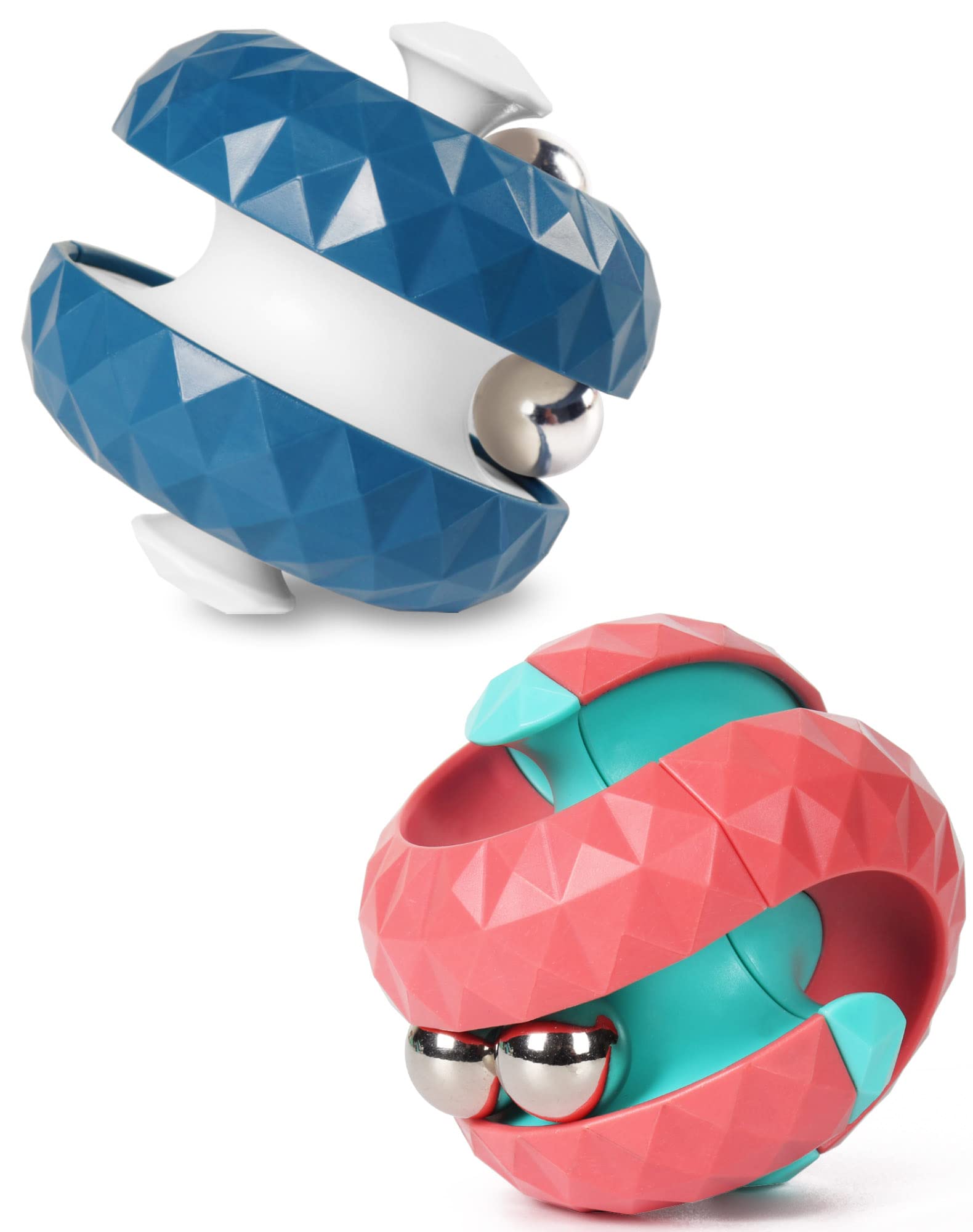 Yiran 2pcs Rotating Cube Bead Orbit Ball Maze Fidget Hand Spinner Sensory Toys Anxiety Relief & Stress Fingertip Gyro Toy Educational Puzzle Games for Interactive Kids Adult-Pink&Blue