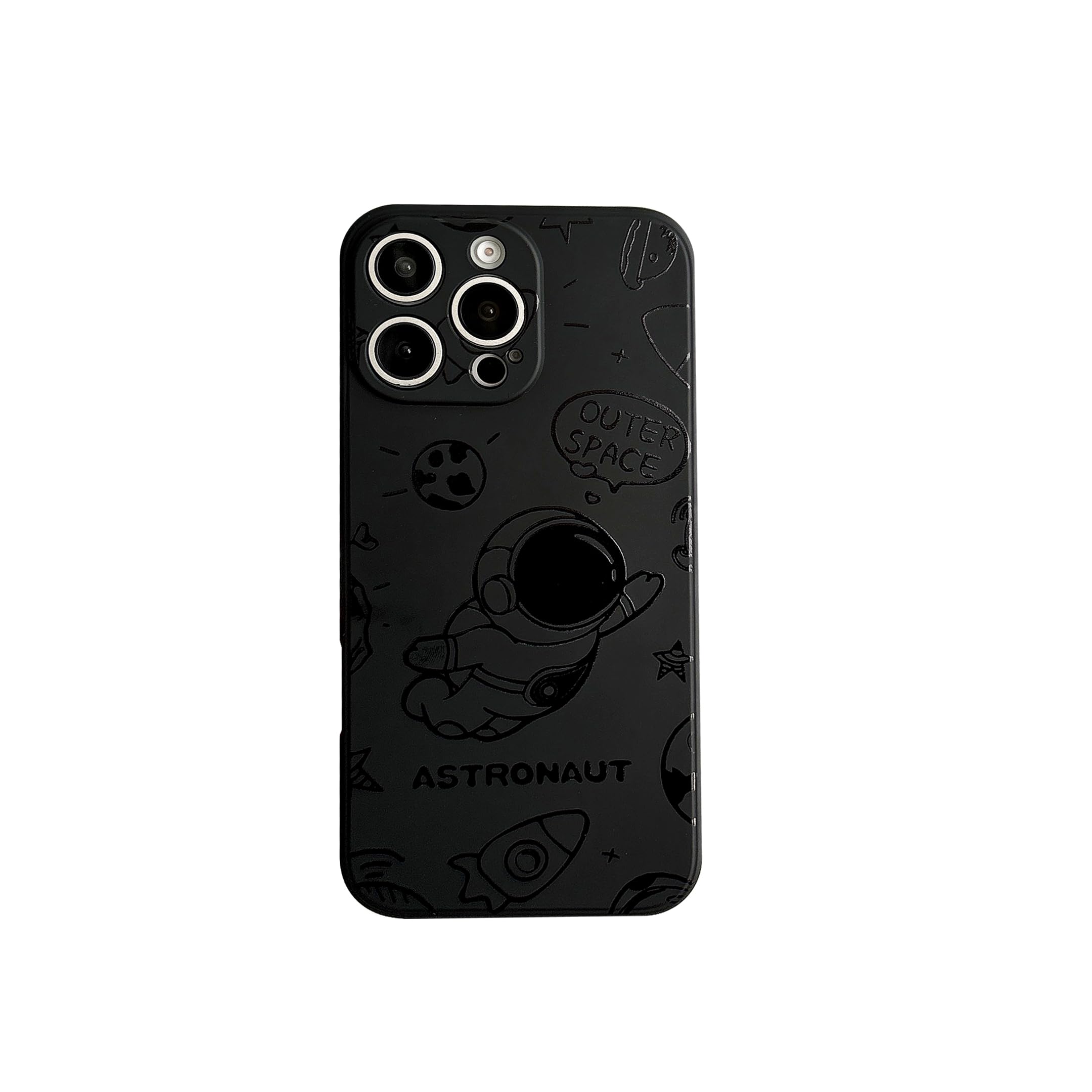 Yonds Queen for iPhone 15 Pro Cute Case, Cool Cartoon Astronaut Rocket Moon Space Design Stylish Soft TPU Bumper Shockproof Anti-Slip Protector Fashion Case (Fly Black, iPhone 15 Pro)