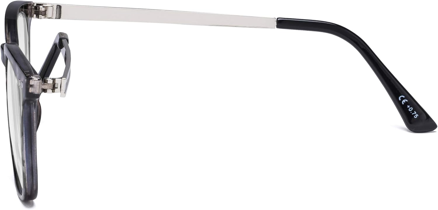 Eyekepper Readers Retro Square Plastic Frame Metal Arms Reading Glasses Grey DEMI +0.5, Grey Tortoise, +0.50 - Image 4