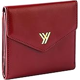 YBONNE Women's Small Compact Bifold Pocket Wallet, Made of Finest Genuine Leather (Red)