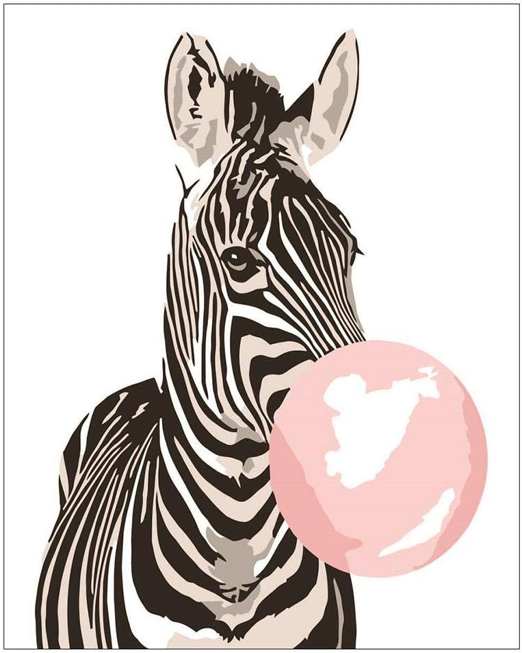 Ahomi DIY Oil Painting By Numbers 3D DIY Zebra Bubble Gum Coloring Paint By Numbers Oil Painting Canvas Set