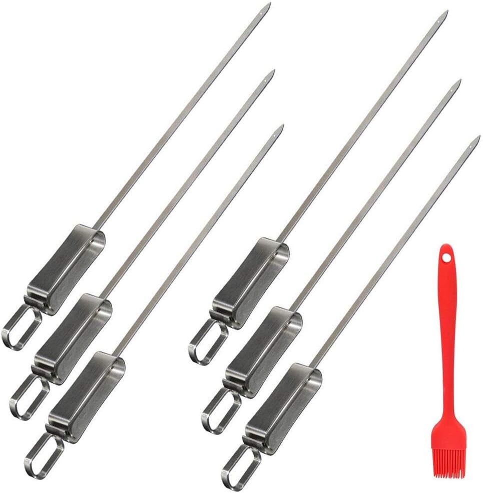 Dosenstek BBQ Skewers, Reusable Steel Kabob Skewers for Barbecue Grilling with Metal Sliding Handle 14" Set of 6