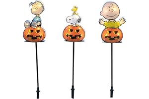 ProductWorks 22-Inch 3-Piece Flat Peanuts Characters Pumpkin Pathway Markers with Pre-Lit LED Lights