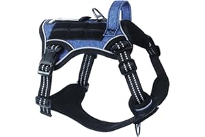 BUMBIN Tactical Dog Harness for Medium Dogs No Pull, Famous TIK Tok No Pull Puppy Harness, Fit Smart Reflective Pet Walking Harness for Training, Adjustable Dog Vest Harness with Handle Denim Blue M