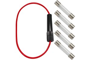 Luomorgo Inline Fuse Holder with 6 Pcs 6x30mm 1A Fuses - Screw Type Wired Mounting for Tube Fuse, Electrical Projects