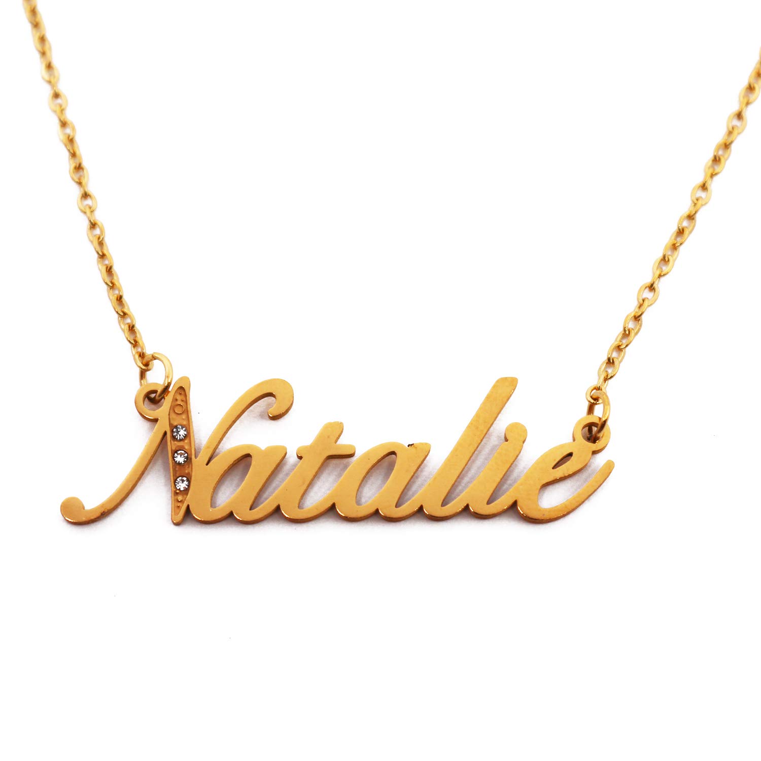 Natalie Name Necklace Personalised Gold Plated Custom Dainty Name Pendants, Jewellery for Ladies, Girlfriend, Mother, Sister, Friends
