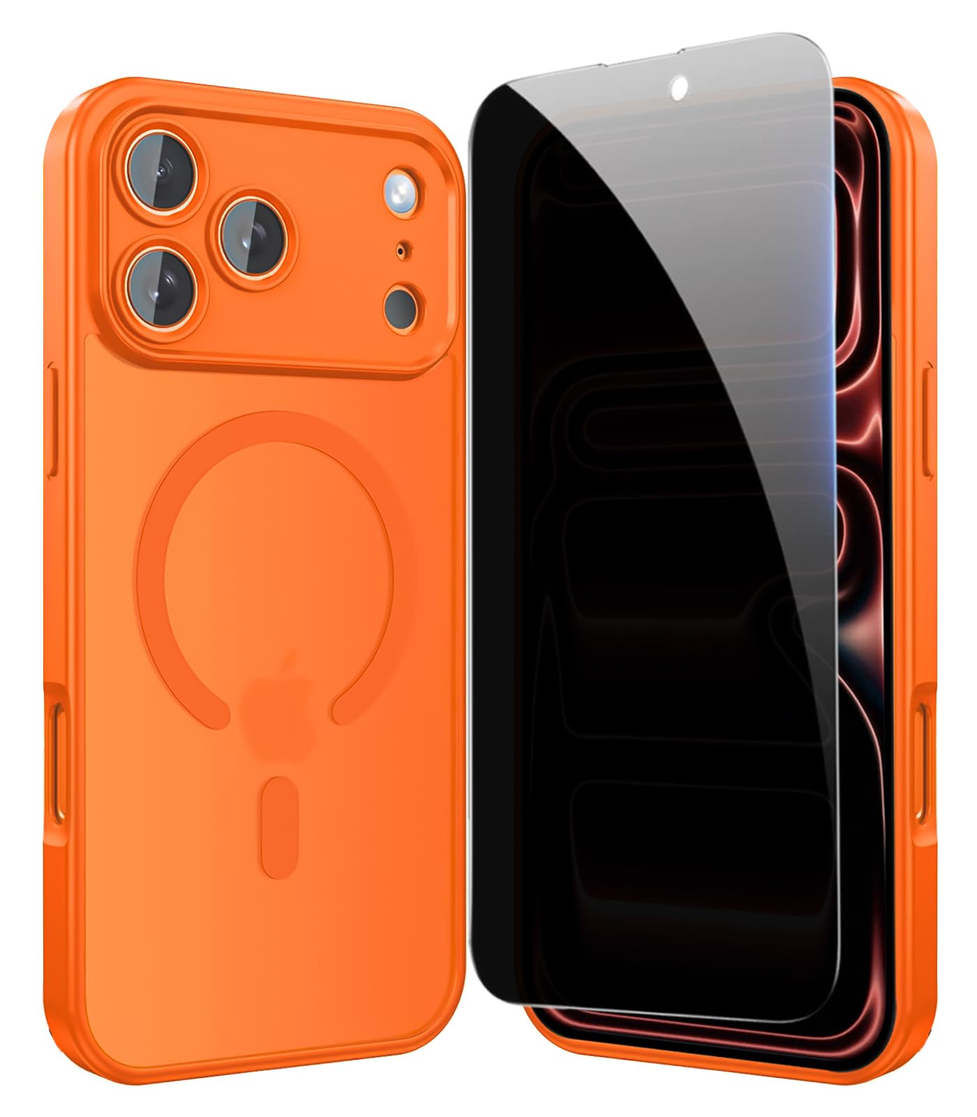 FATUOQIA Privacy Case for iPhone 17 Pro Max,Magnetic iPhone 17 ProMax Phone Case with Privacy Screen Protector & Camera Protector [Compatible with MagSafe],Translucent Matte Shockproof Cover-Orange
