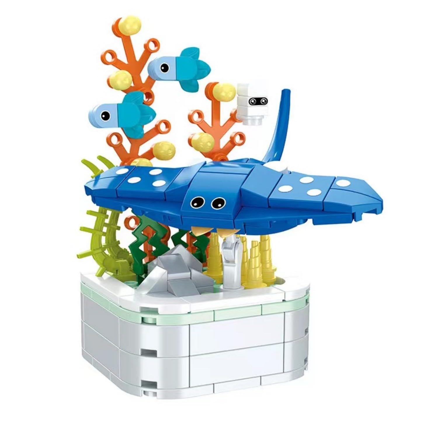 Marine Animals Building Blocks Sets, 144 PCS Manta Ray Potted Plant Sea Animal Building Set, Sea Creature Mini Building Kit, Ocean Animal DIY Building Toy Sets, Gifts for Adults and Children (G7)