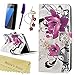 Galaxy S7 Wallet Case (NOT for S7 Edge), Mavis's Diary 3D Handmade Wallet with Bling Crystal Purple Flower Diamonds Butterfly Card Holders Magnetic Flip Cover & Dust Plug & Screen Protector & Stylus