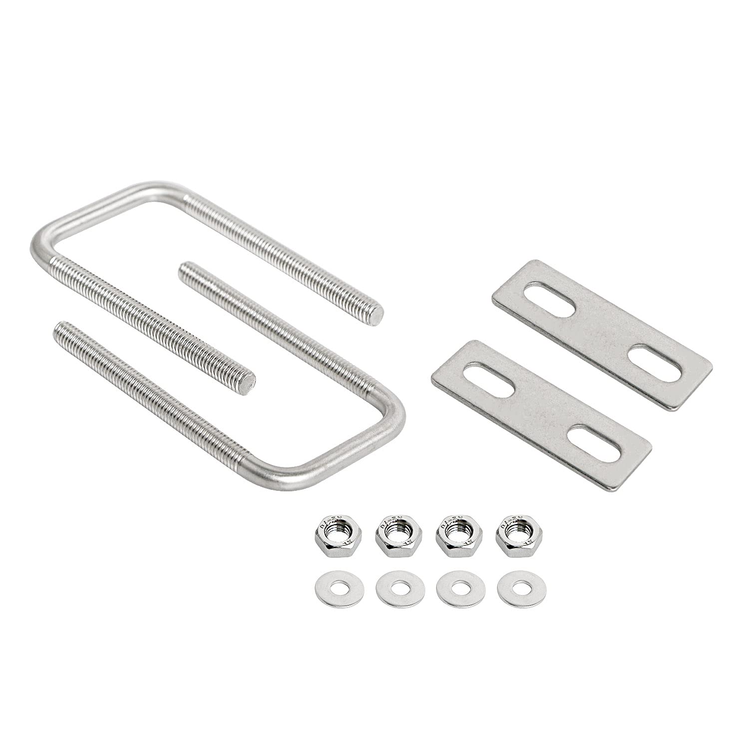 Aoje-Link Square U Bolt 1.97"(50mm) Inner Width M6 Thread 304 Stainless Steel Silver with Plates Nuts Flat Washers, 2Pcs