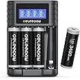 Deleepow AA Rechargeable Batteries Lithium, 3400mWh 1.5V with 2 Hours Fast USB LCD Charger, for Household, Cordless Phones, Remote Controls, Electronics (4 Pack)