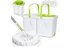 Nolopau Spin Mop and Bucket with Wringer Set, Separate Clean and Dirty Water, Small Spin Mop Bukcet System with 3 Reusable Microfiber Mop Pads, Wet Dust Mop for Floor Cleaning, Bucket Volume 4L