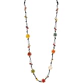 MINACHI Hippie Bohemian Colorful Ceramic Bead Long Strand Necklace, Boho Hippie Beach Summer Statement Jewelry Gift for Women