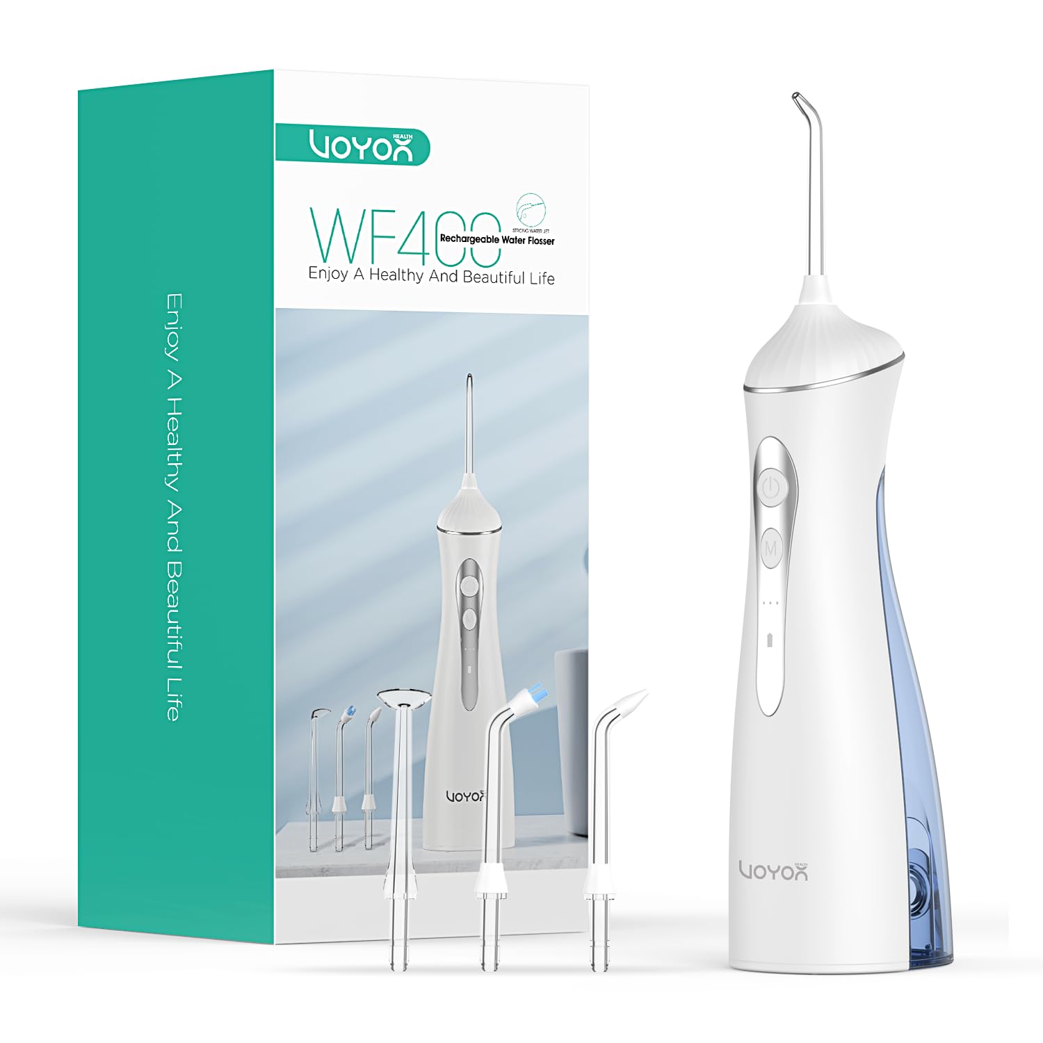 VOYOR-HEALTH Water Flosser for Teeth Cordless, Portable Oral Irrigator with 3 Modes 4 Jet Tips, IPX7 Waterproof Electric Dental Flosser, Water Jet Teeth Cleaner for Travel Home WF400 (Blue)