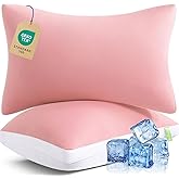 MEELUS Silky Soft Pillows Queen Size Set of 2, Reversible Down Alternative Bed Pillows, Skin Friendly Cool Fabric for Hair & Skin, Luxury Hotel Quality, Cooling Pink, 20 x 30 Inches
