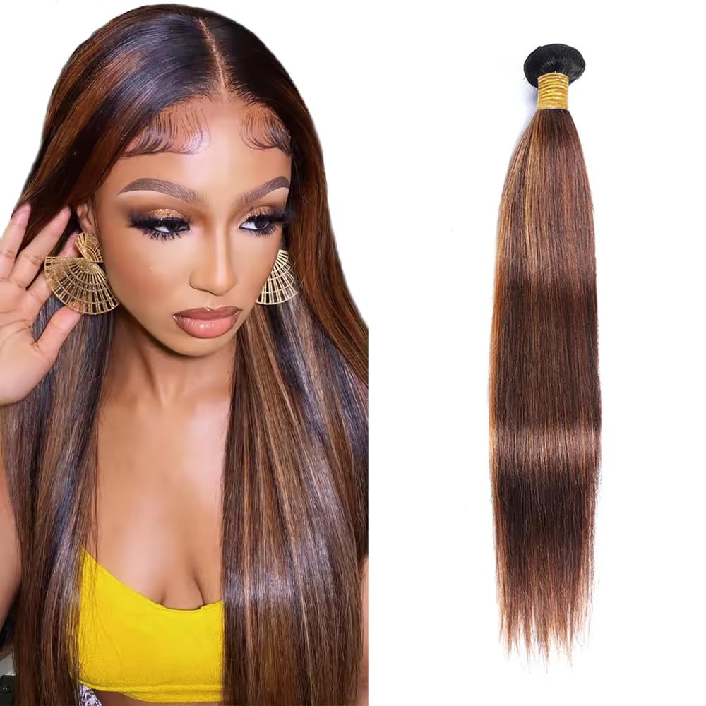 Photo 1 of 14 Inch Color 30 Bundles Human Hair Highlight Straight Bundles Brazilian Virgin Hair 1 Bundle P4/30 Straight Bundle Hair Extensions 100g