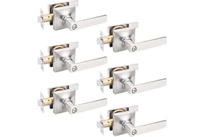 GOBEKOR 6 Pack Brushed Nickel Privacy Door Levers Keyless Handles for Bedroom or Bathroom Brushed Nickel Square Door Handles 