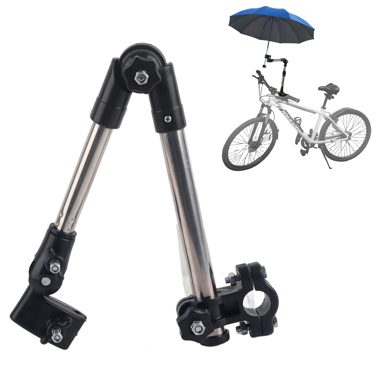 Hapivida Bicycle Umbrella Mount Holder, Adjustable Umbrella Stretch Mount Stand Wheelchair Umbrella Bar Holder Umbrella Stand Handle Connector for Bicycle/Baby Cart/Wheelchair/Stroller(Black)