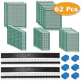 Paxcoo 62Pcs PCB Board Kit Includes 32Pcs Double Sided Prototype Boards, 20Pcs Header Connector and 10 Pcs Screw Terminal Blocks