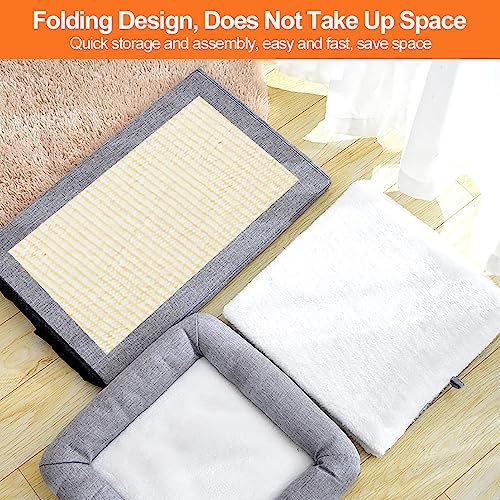 Foldable Cat House 2-in-1 Large Cats Cave Kitten Bed with Cube Cat Scratching Pad Collapsible Pet Hideaway Playground Kitten Tunnel Sleeping Cot Condo Furniture Baby Cat Stool Play Center(Grey)