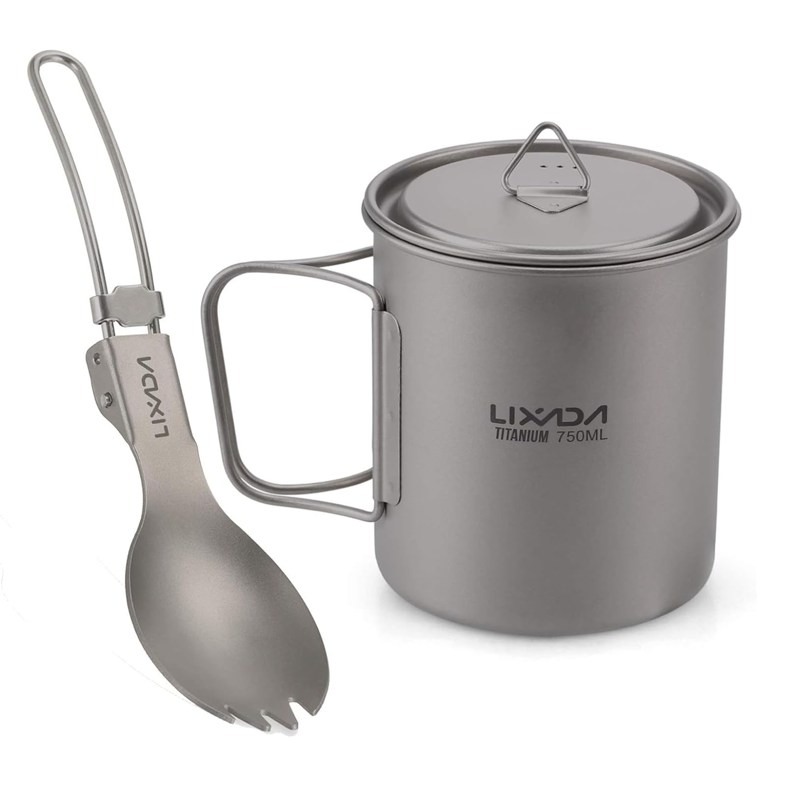 Lixada 300ML / 350ML / 550ML / 650ML Cookware Set Ultralight Titanium Cup with Dinner Folding Spork Tableware for Camping Hiking Hiking (750ml)