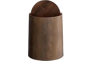Bathroom Trash Can with Swing Lid – 12L Wood Grain Wastebasket, Removable Inner Bucket, Rotating Top Lid, Minimalist Bedroom 