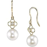 THE PEARL SOURCE 14K Gold Round White Freshwater Cultured Pearl & Diamond Lacy Earrings for Women