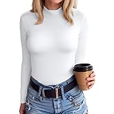 SANDERY Long Sleeve Shirts for Women Casual Mock Turtleneck Shirts Basic Ribbed Slim Fitted Cute Blouse