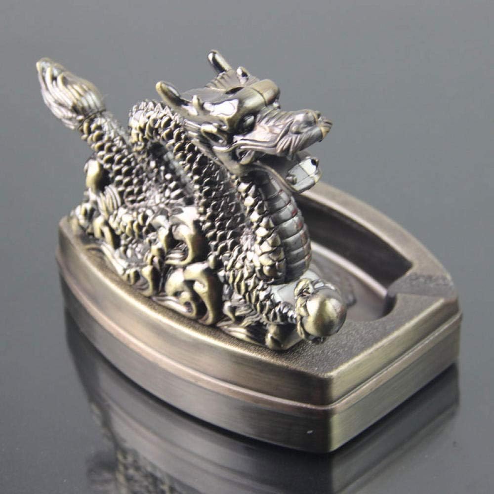 Classic Vintage Ashtray Home with Refillable Gas Lighter Fuction Portable Cigarette Cigar Dragon Ash Tray