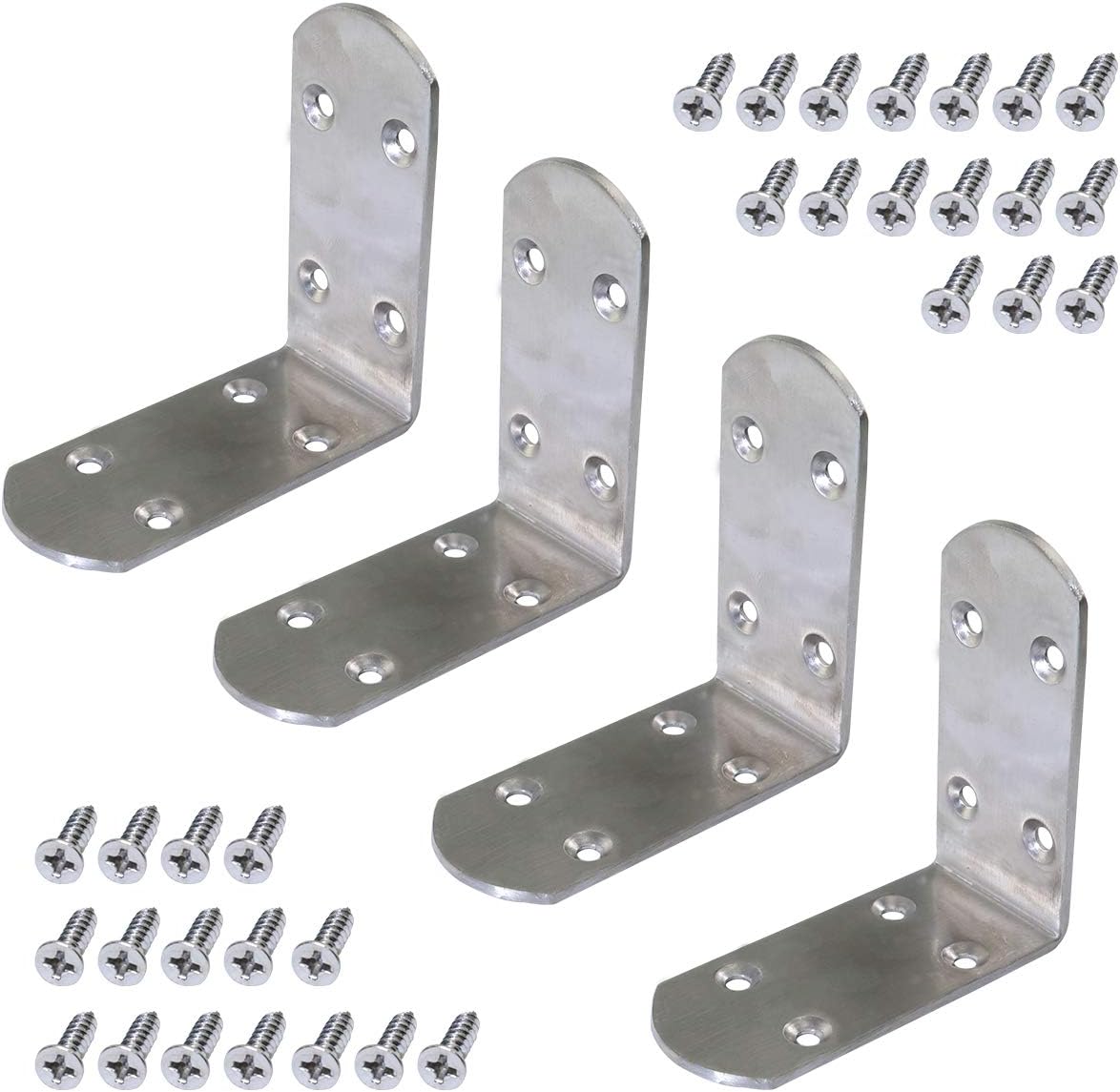 Boeray 304 Stainless Steel Corner Brace, 90mm x 90mm / 3.5"x3.5" Right L Joint Angle Braces Shelf Bracket Pack of 4 with Fix Screw