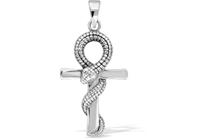 W | S WITHLOVE SILVER WithLoveSilver 925 Sterling Silver Egyptian Ankh Cross Snake Serpent Pendant