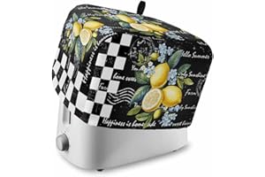 Gavrelixora Summer Lemon Toaster Cover 2 Slice, Blue Spring Floral Kitchen Appliance Covers with Pocket & Loop, Vintage Black Plaid Polyester Bread Machine Covers Dust & Fingerprint Protection