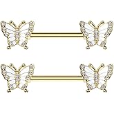 Pierced Owl 14GA 316L Stainless Steel CZ Crystal Butterfly Nipple Barbells, Sold as a Pair
