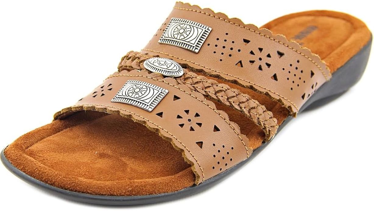 Amazon.com: Minnetonka Gayle Women WW Open Toe Leather Brown Slides Sandal: Shoes
