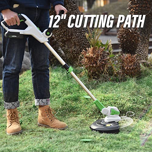 SOYUS Weed Wacker 12 Inch String Trimmer Cordless 20v Electric Weed Wacker, 2 Pcs 2.0Ah Battery