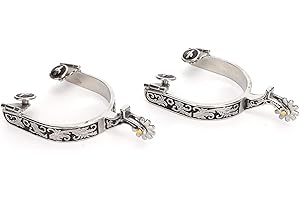EVTSCAN Horse Spurs for Boots Stainless Steel West Cowboy Exquisite Pattern Horse Boot Spurs Decoration for Equestrian Compet