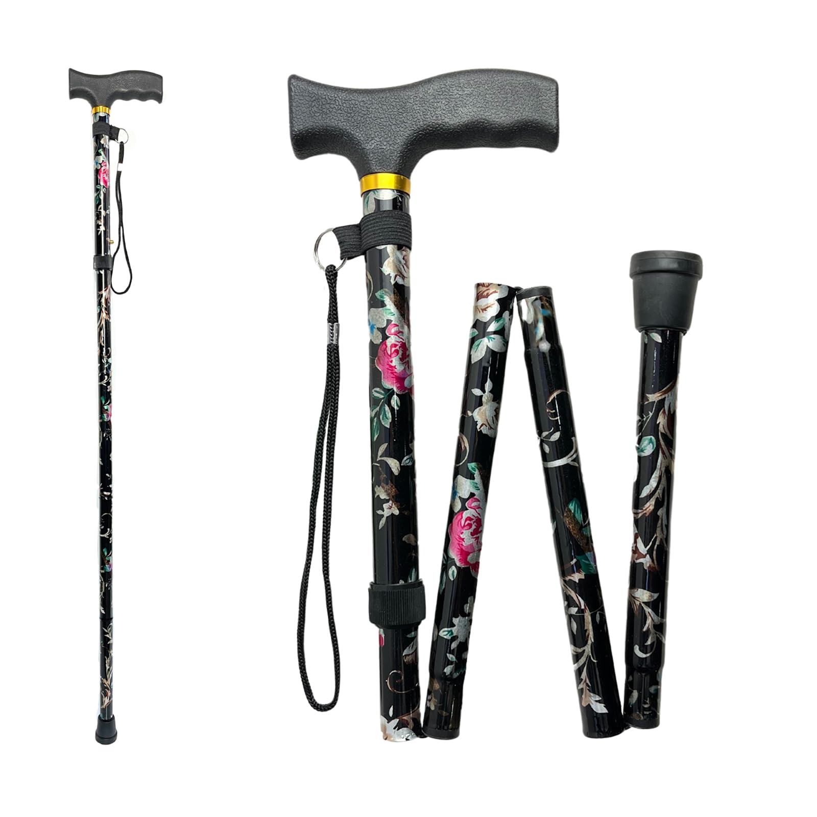 BeGrit Walking Sticks for Women Folding Walking Sticks Adjustable Walking Stick Collapsible Lightweight Flexible Stick Comfortable Grip Durable Mobility Aid for Ladies Men(Black)