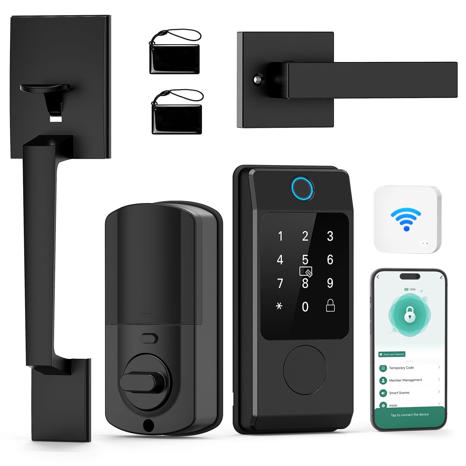 Photo 1 of WiFi Front Door Lock Set - Miuedo Keyless Entry Door Locks Handle Set, Fingerprint Smart Alexa Keypad- Smart Deadbolt Lock with Handle Latch - WiFi Access Bluetooth APP-Black