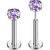 TOMIDES G23 Titanium Lip Rook Labret Studs Helix Tragus Earring Set 16G Threadless CZ Nose Stud Hypoallergenic Conch Lobe Cartilage Push Back Monroe Piercing Jewelry