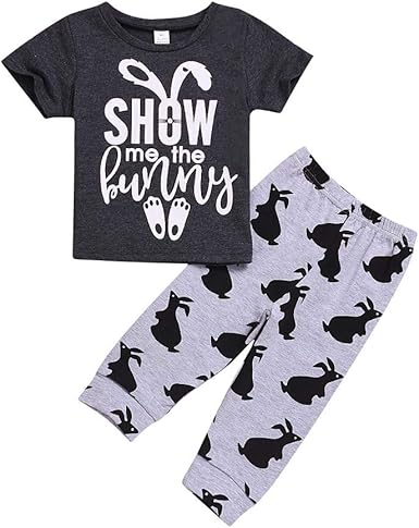 Challeng Children Paques Enfants Bebe Fille Garcon Dessin Anime Lettre Lapin Imprimer T Shirt Pantalon 2pc Tenues Amazon Fr Vetements Et Accessoires