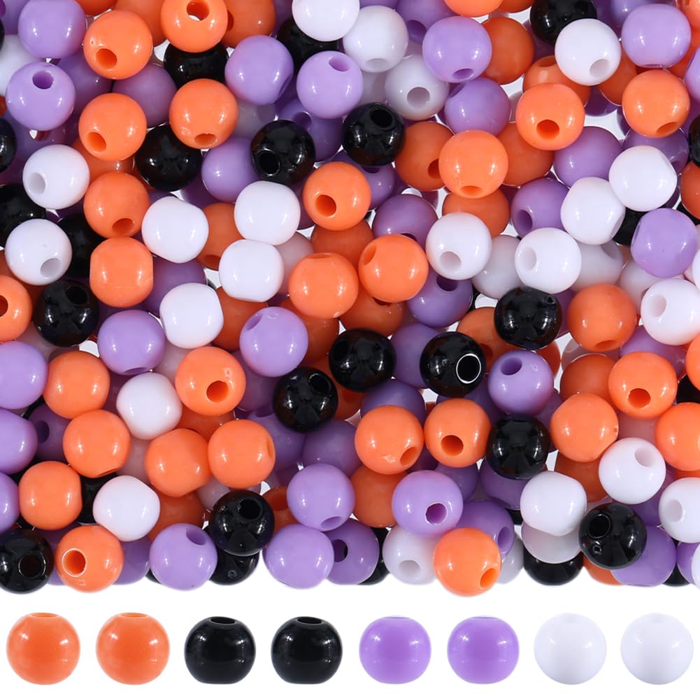 SUNNYCLUE ABOUT 1200PCS 6mm Halloween Spacer Beads Kit Resin Beads Acrylic Orange Purple Black White Pony Round Spacer Loose Rondelle Beads for jewellery Making Bracelet Beading Kits Diy Crafts Suppli