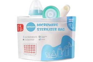 Gemdom 15 Pack Microwave Steam Sterilizer Bags Plus, Large Size for Baby Bottles Soothers, Teethers, Breast Pump Parts, Train