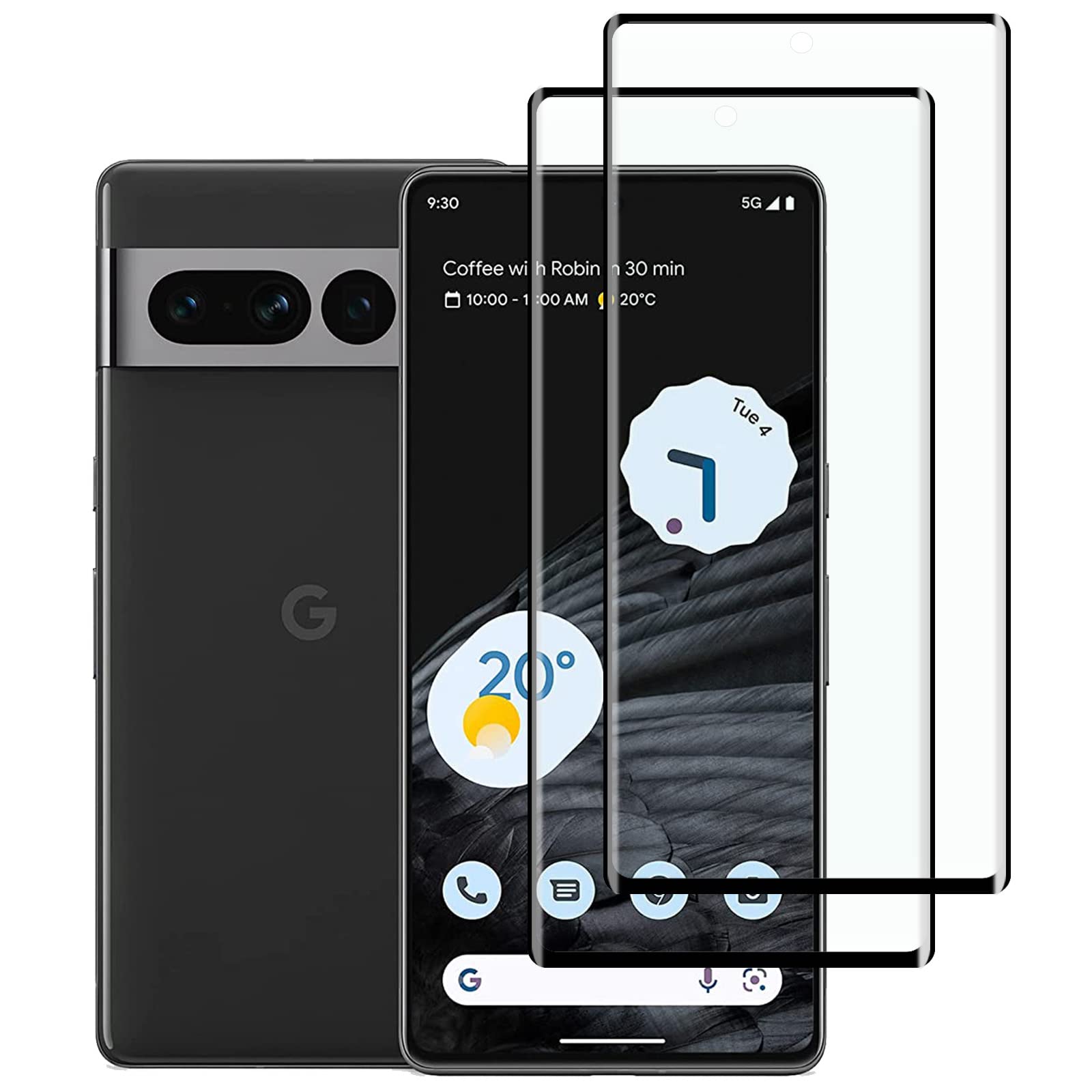 KELOLIN [2 Pack] Full Coverage Tempered Glass Screen Protector for Google Pixel 7 Pro, Fingerprint Unlock [3D Curved] [HD Anti-Scratch ] [No-Bubble ] Screen Protector Compatible Google Pixel 7 Pro