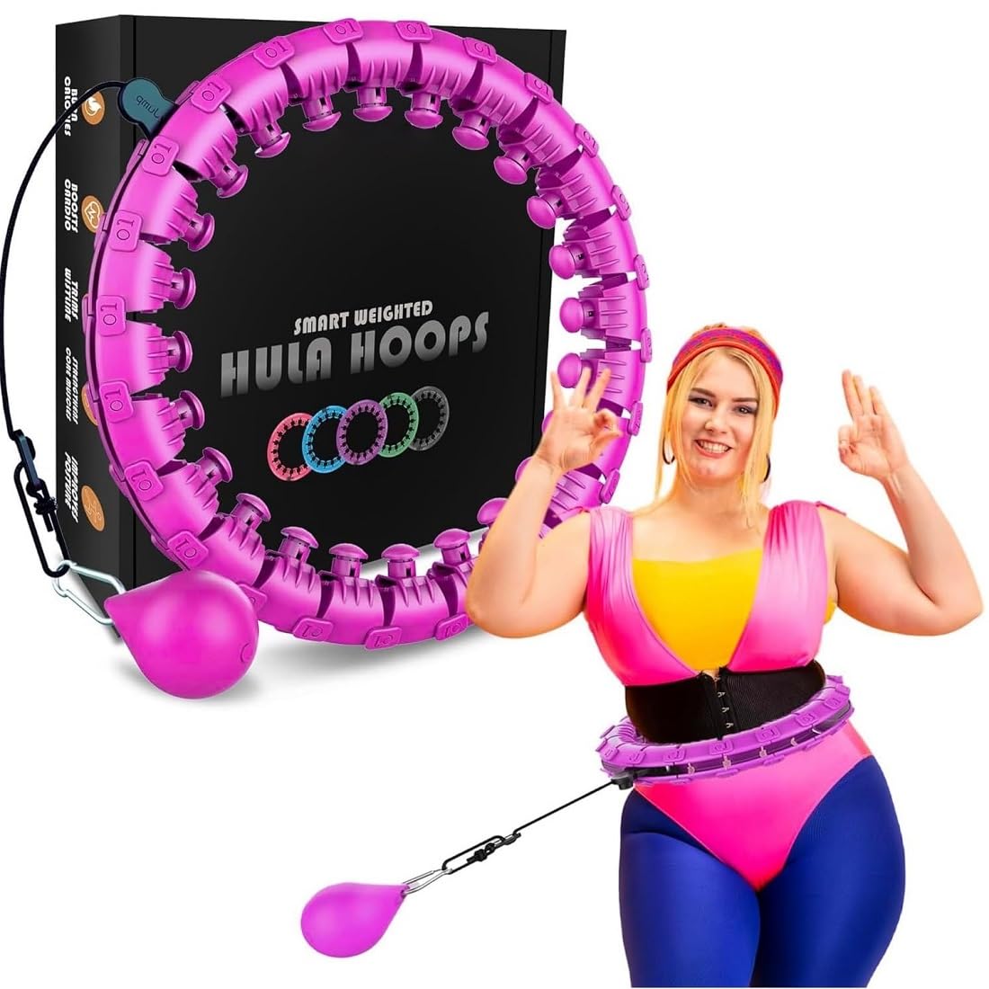Active 100 Smart Hula Ring Hoops, Weighted Hula Circle 24 Detachable Fitness Ring with 360 Degree Auto-Spinning Ball Gymnastics, Massage, Adult Fitness for Weight Loss (Lilac Purple) — image 1